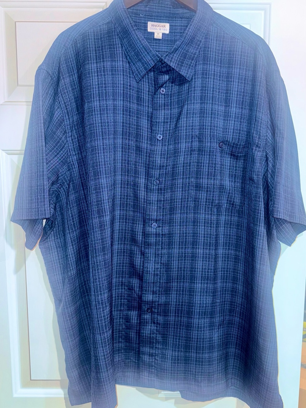 Haggar Blue Plaid Short-Sleeve Button-Down Shirt